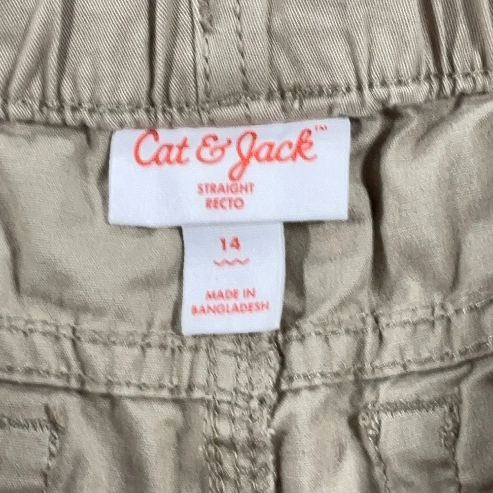 Cat & Jack Straight Leg Pants Boys Size 14 Tan Elastic Waist Drawstring